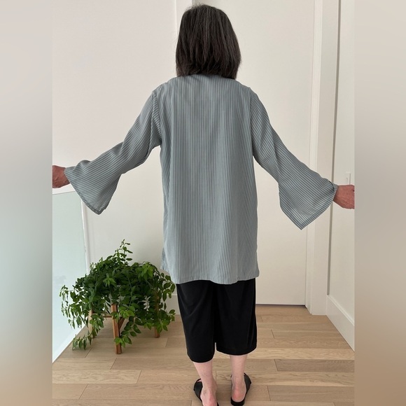 ASYMMETRIC High Low Lightweight Single Button Stripe Jacket Artsy Coastal Office - Picture 5 of 15